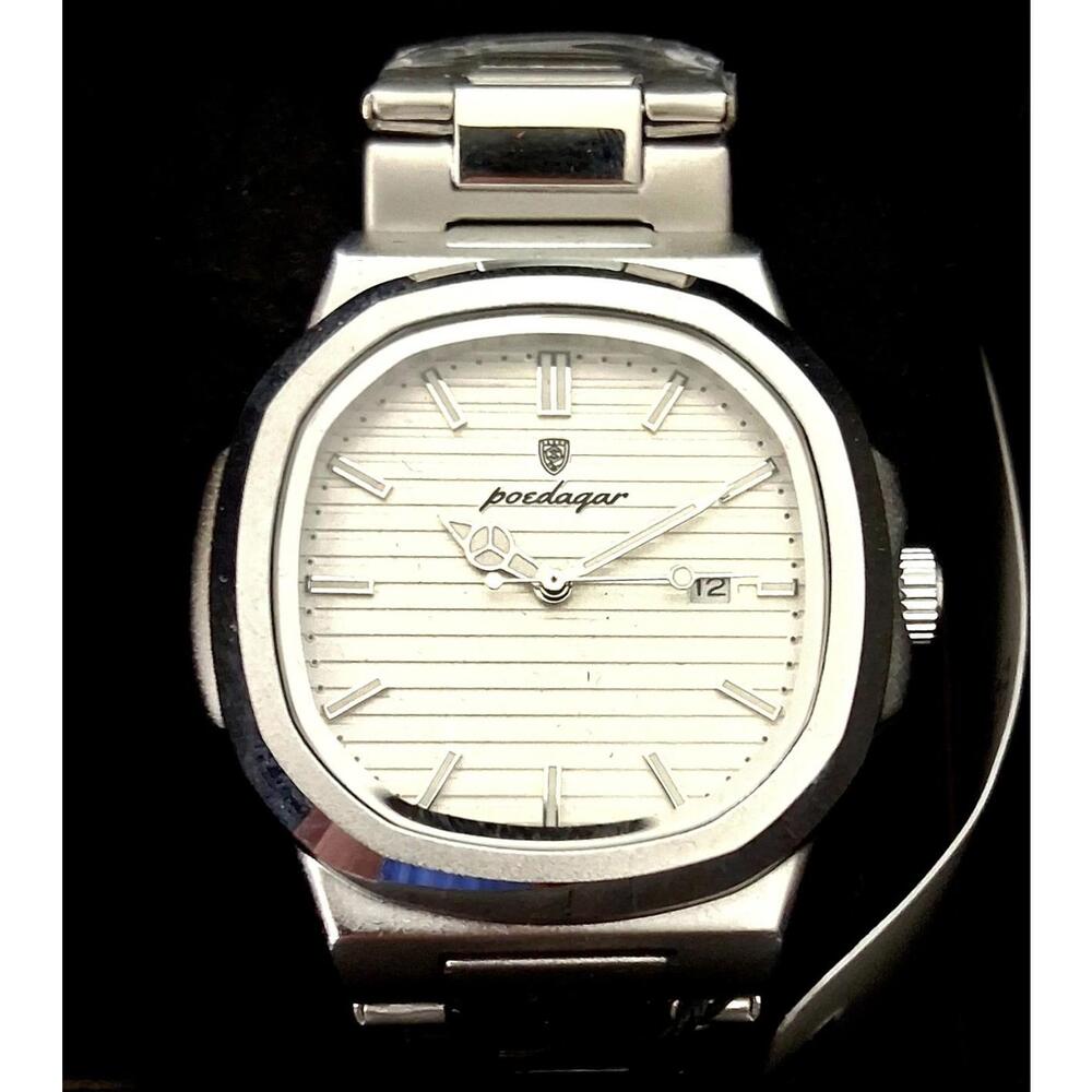Vintage Poedagar Nautilis White‎ Guilloché Dial Mens Watch